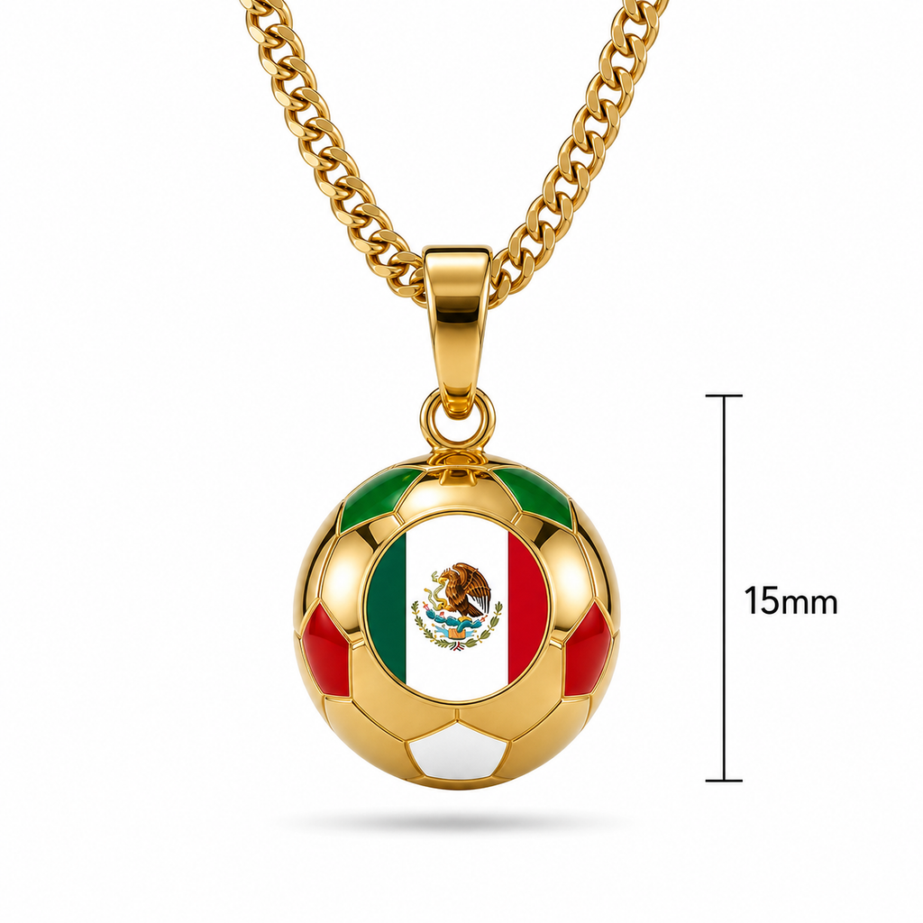 Mexico soccer ball pendant with green, white, and red accents