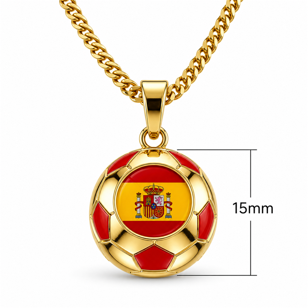 Spain soccer ball pendant with red and yellow accents