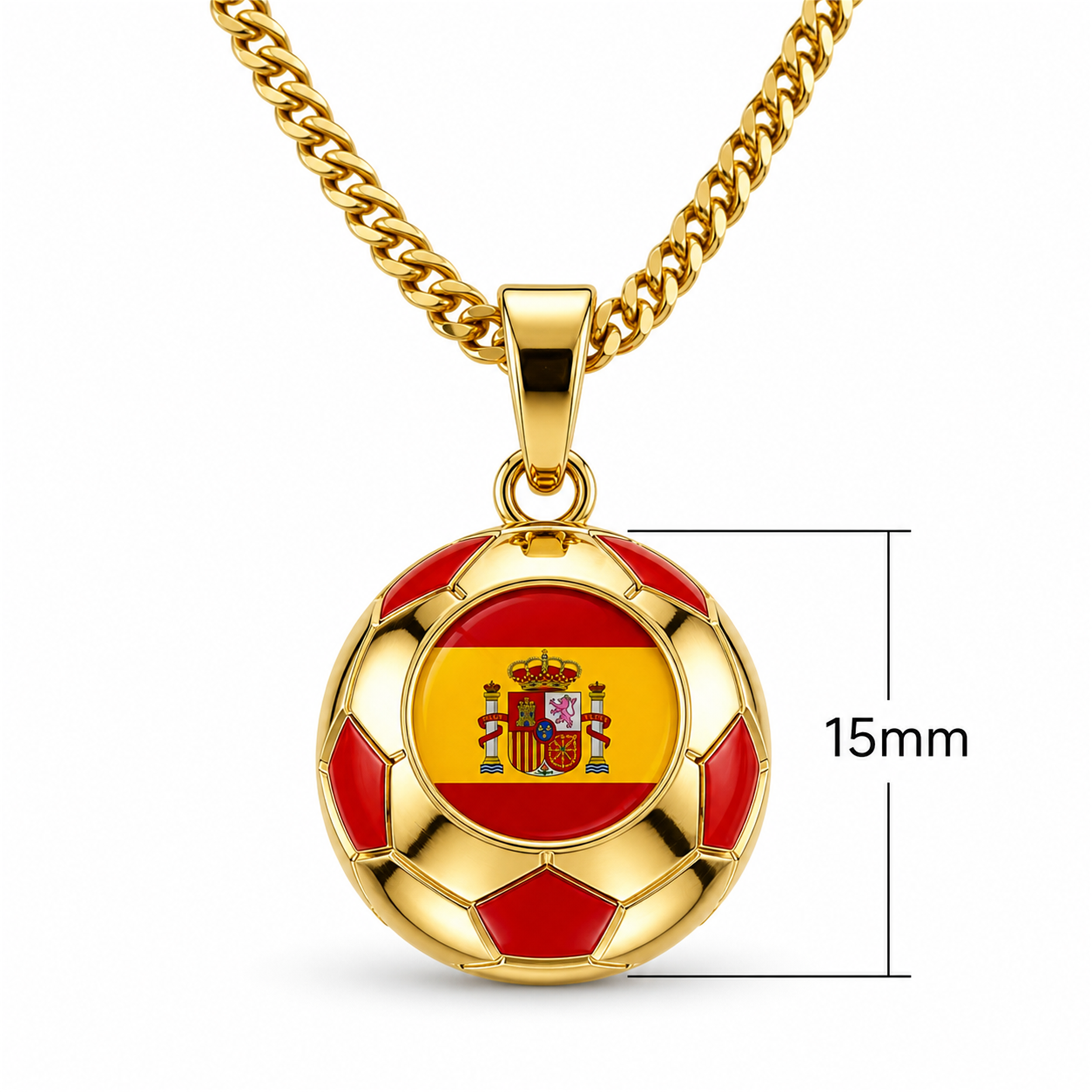 Spain soccer ball pendant with red and yellow accents