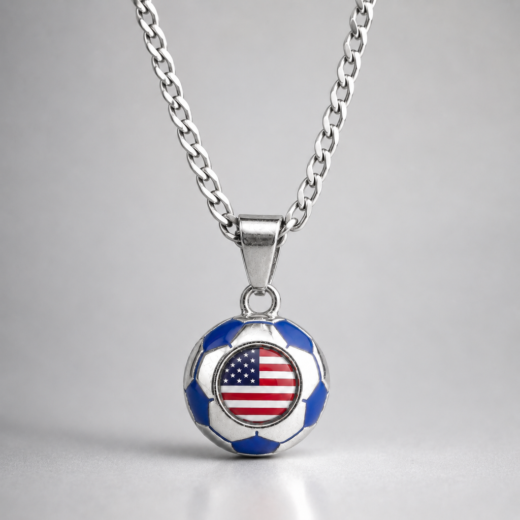 USA Soccer Necklace - Stainless Steel Soccer Ball Pendant, Soccer Fan Gift