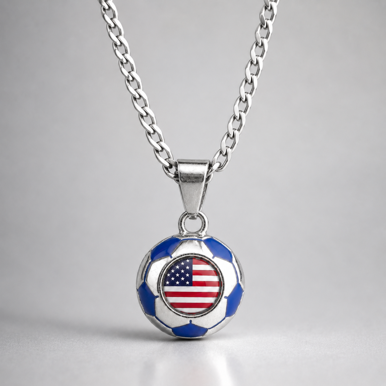 USA Soccer Necklace - Stainless Steel Soccer Ball Pendant, World Cup Fan Gift