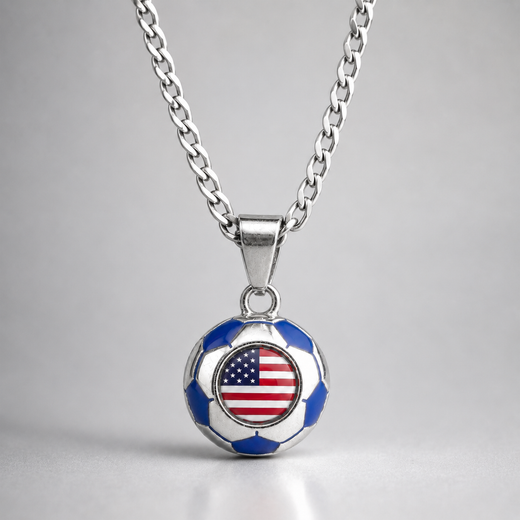 USA Soccer Necklace - Stainless Steel Soccer Ball Pendant, World Cup Fan Gift