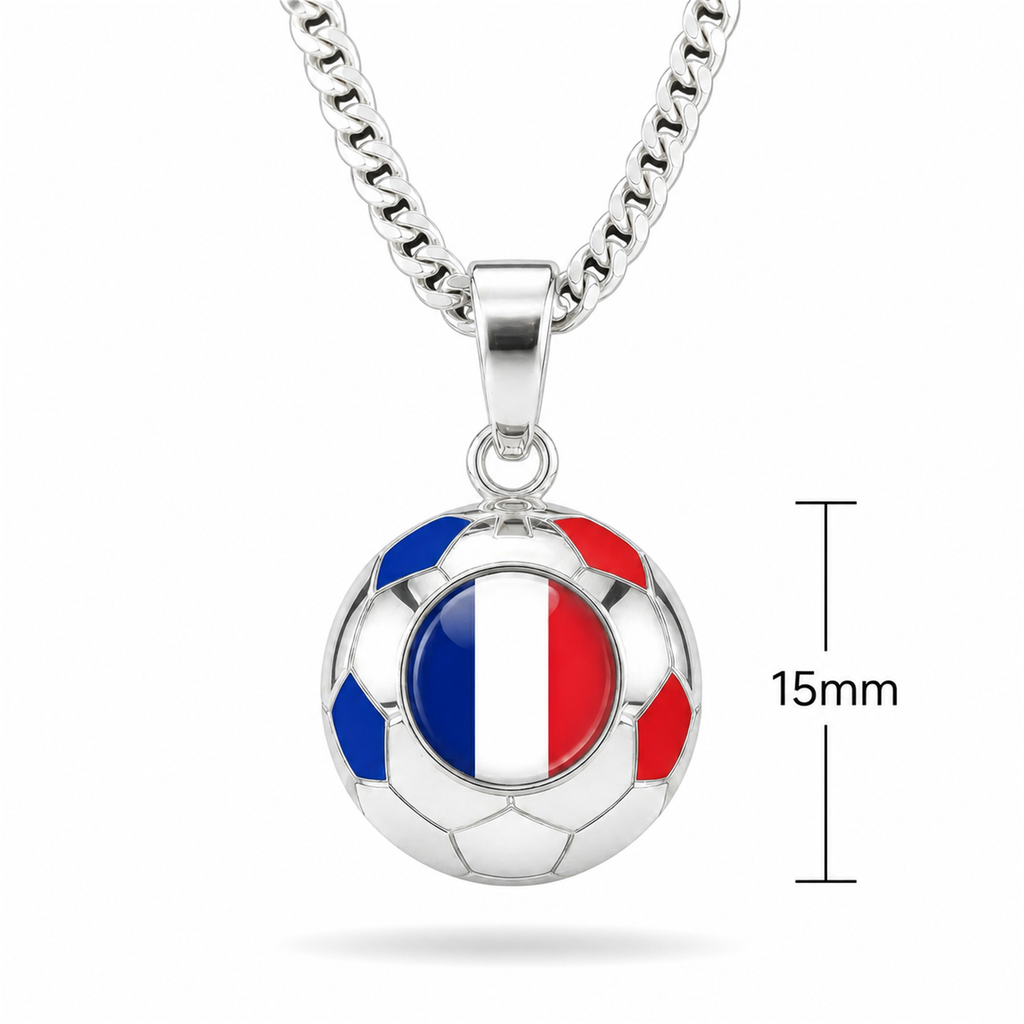 France soccer ball pendant with blue, white, and red accents