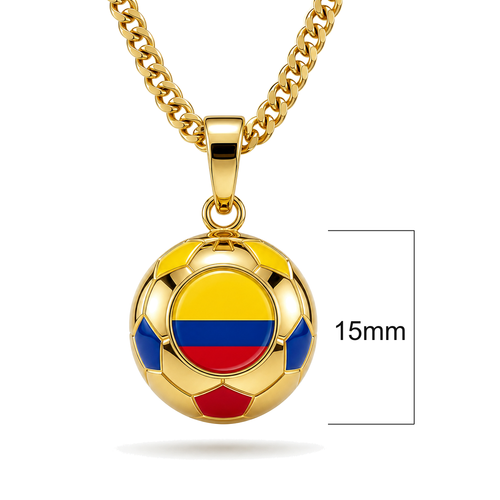 Colombia soccer ball pendant with yellow, blue, and red accents