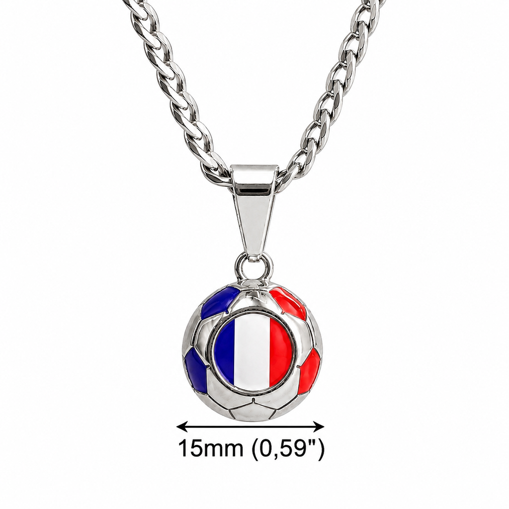 France Soccer Necklace - Stainless Steel Soccer Ball Pendant, Soccer Fan Gift