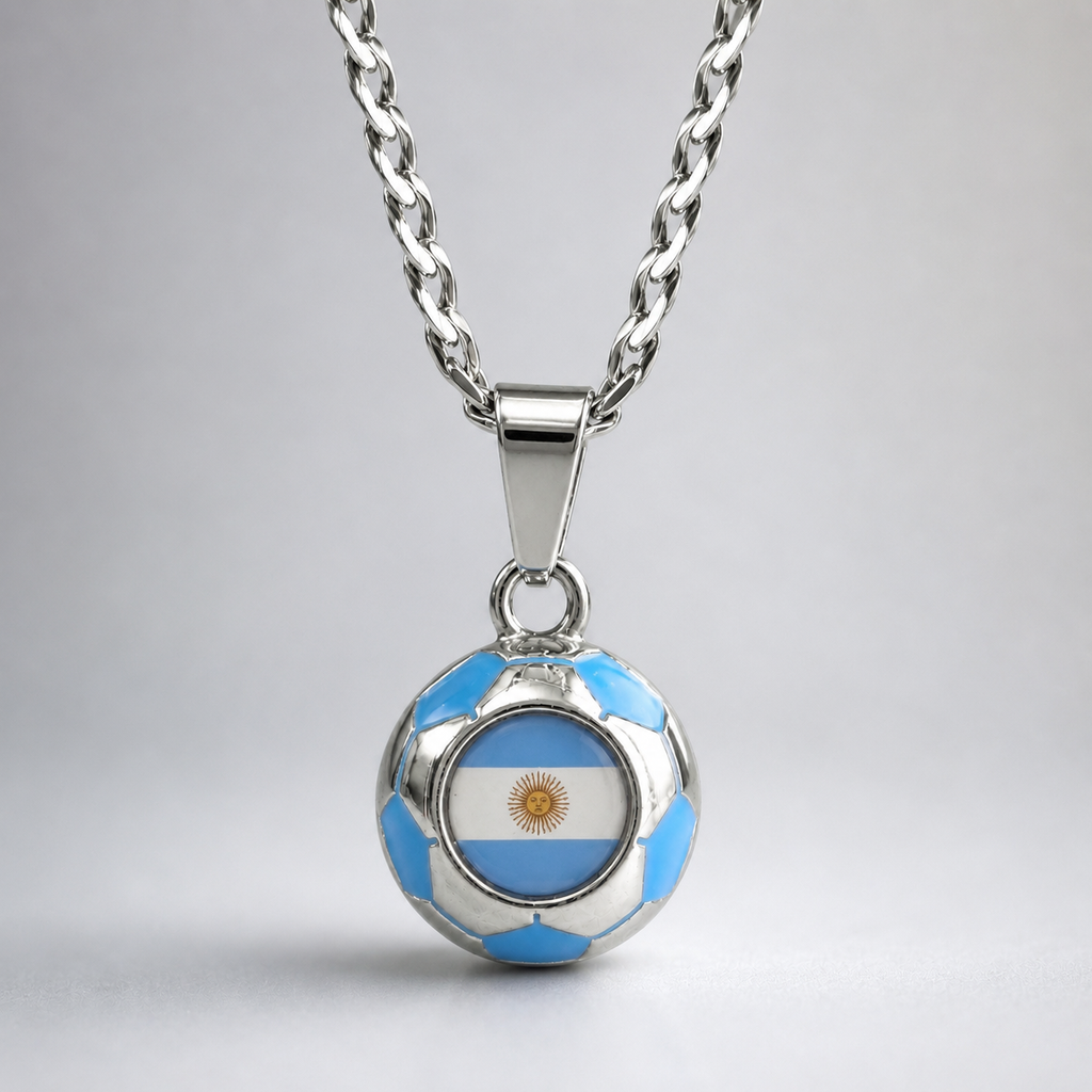Argentina Soccer Necklace - Stainless Steel Soccer Ball Pendant, Soccer Fan Gift
