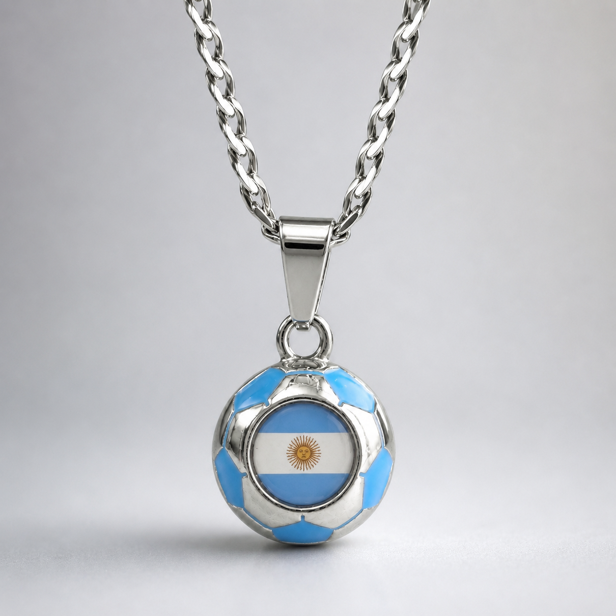 Argentina Soccer Necklace - Stainless Steel Soccer Ball Pendant, World Cup Fan Gift