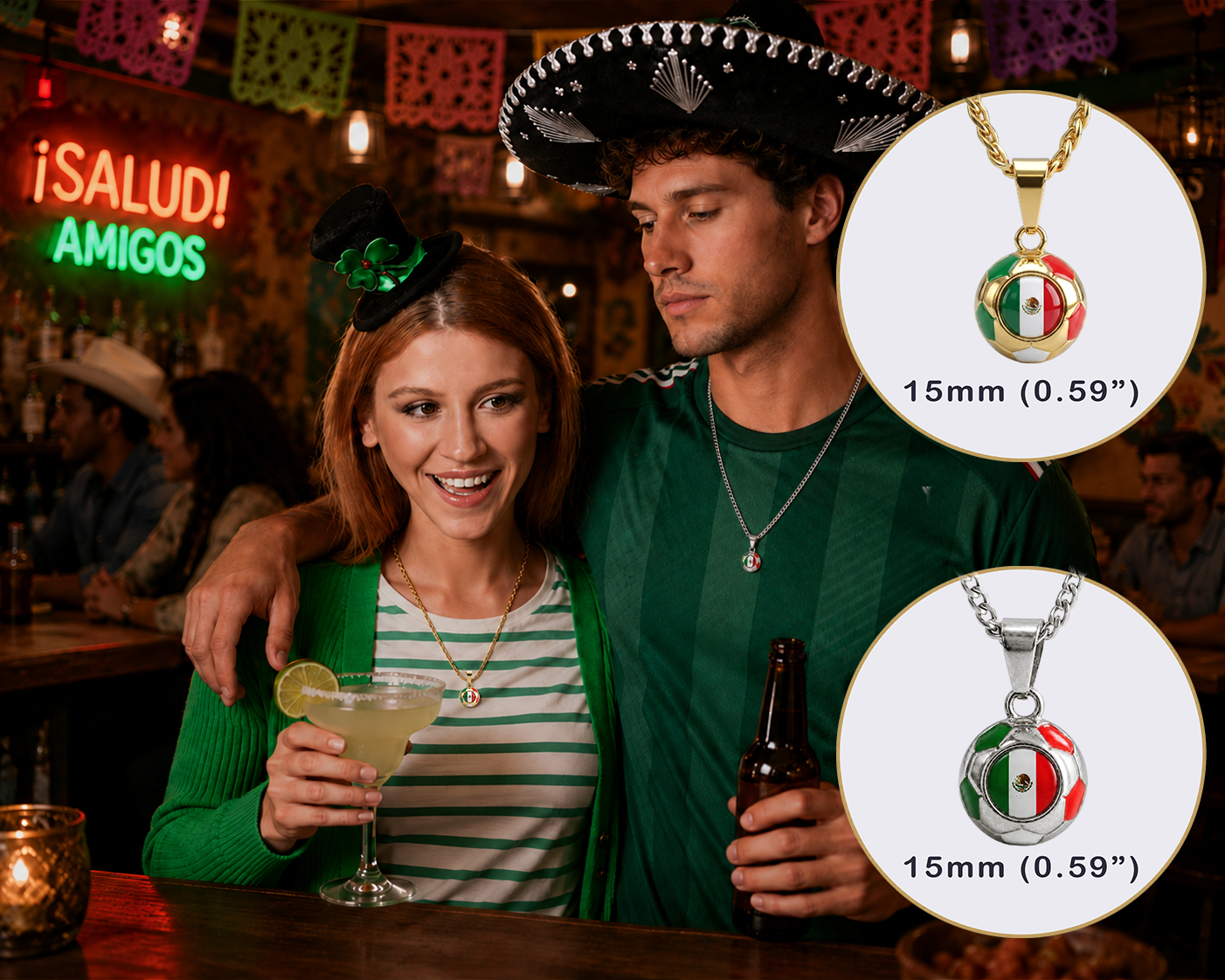 Mexico Soccer Necklace - 18K Gold Plated Soccer Ball Pendant, Soccer Fan Gift