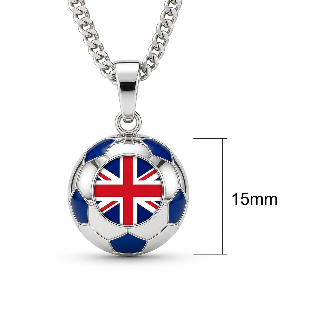 United Kingdom soccer ball pendant with red, white, and blue accents