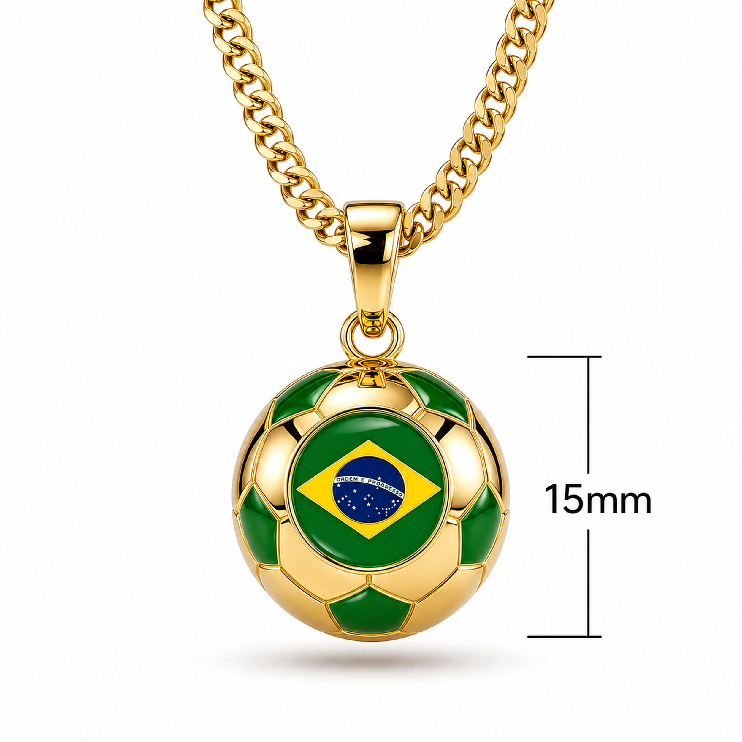 Brazil soccer ball pendant with green and yellow accents