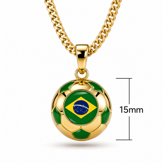 Brazil Soccer Necklace - 18K Gold Plated Stainless Steel
