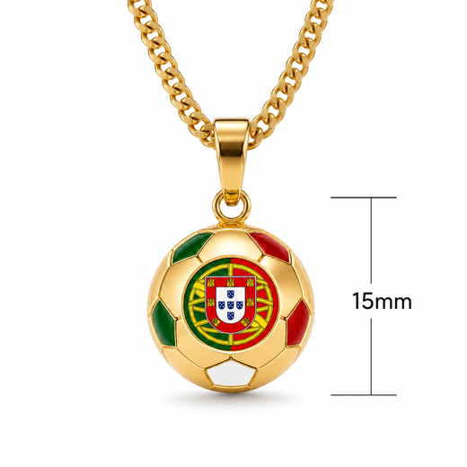 Portugal Soccer Necklace - 18K Gold Plated Stainless Steel