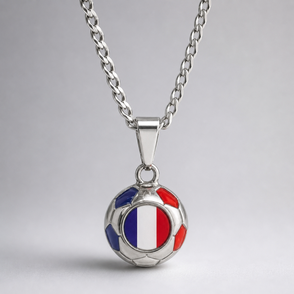 France Soccer Necklace - Stainless Steel Soccer Ball Pendant, Soccer Fan Gift