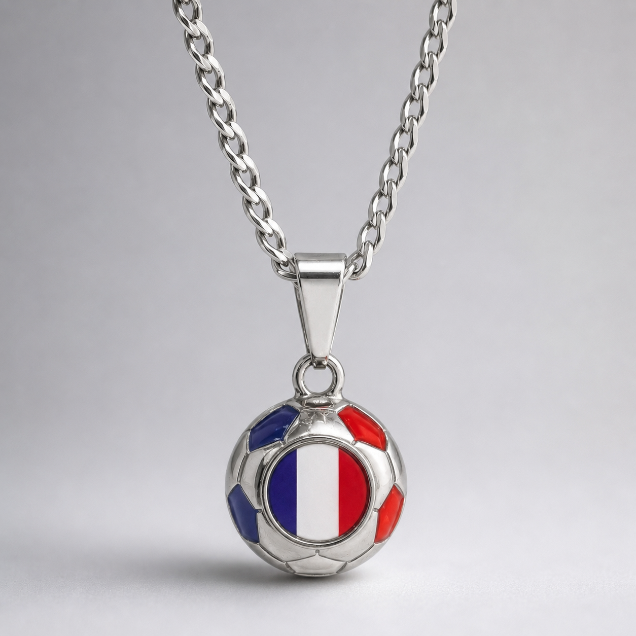 France Soccer Necklace - Stainless Steel Soccer Ball Pendant, World Cup Fan Gift