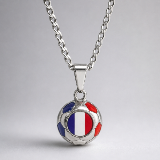 France Soccer Necklace - Stainless Steel Soccer Ball Pendant, World Cup Fan Gift