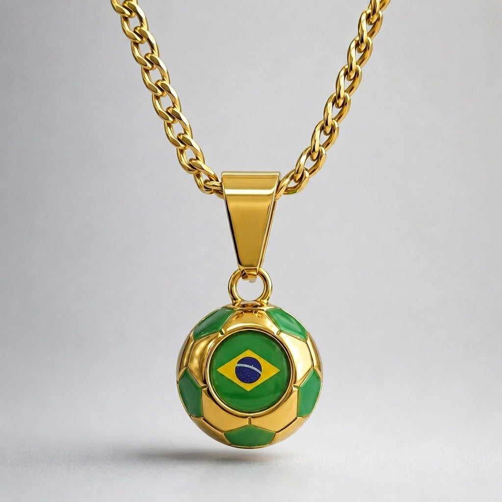 Brazil Soccer Necklace - 18K Gold Plated Soccer Ball Pendant, World Cup Fan Gift