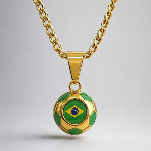 Brazil Soccer Necklace - 18K Gold Plated Soccer Ball Pendant, World Cup Fan Gift