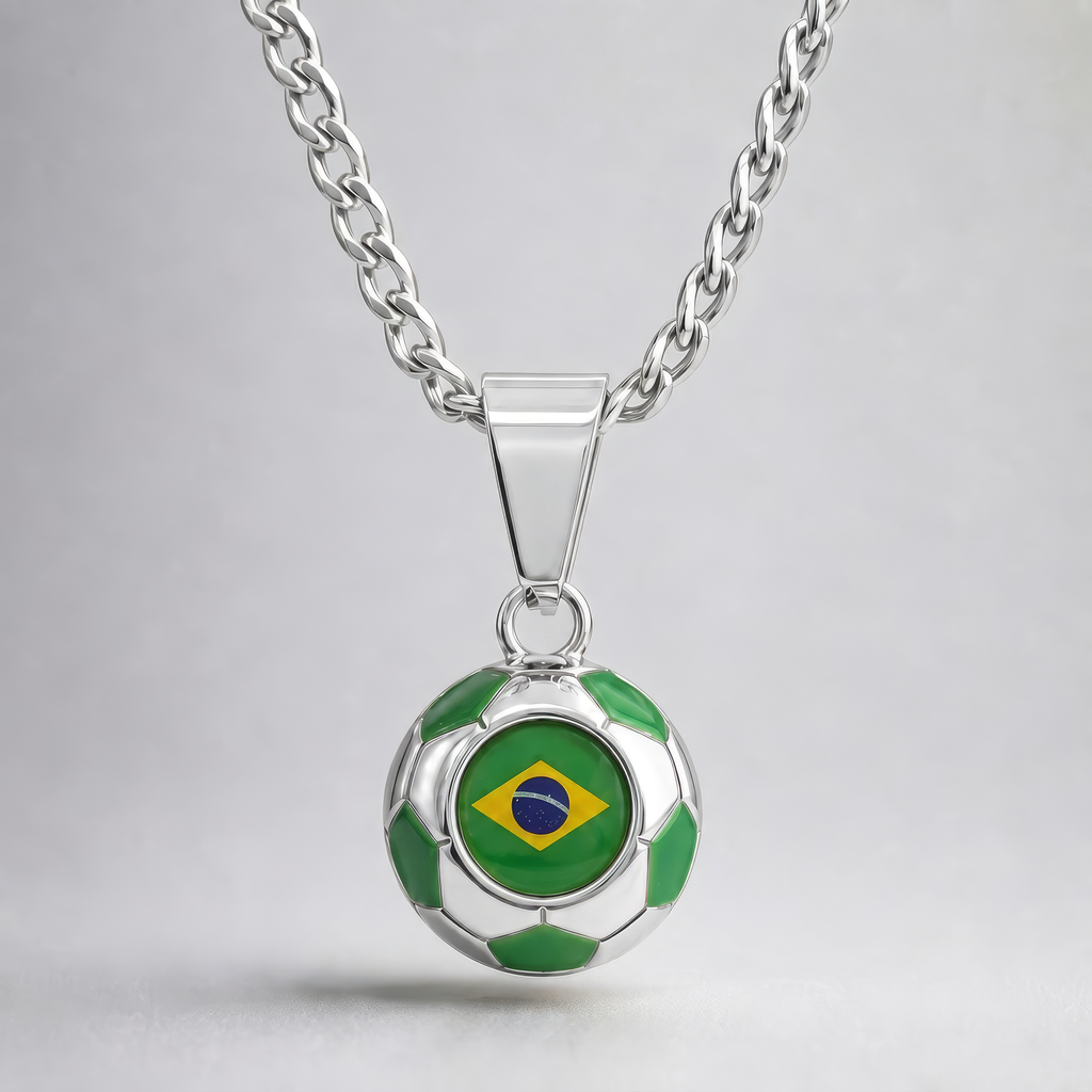 Brazil Soccer Necklace - 18K Gold Plated Soccer Ball Pendant, Soccer Fan Gift