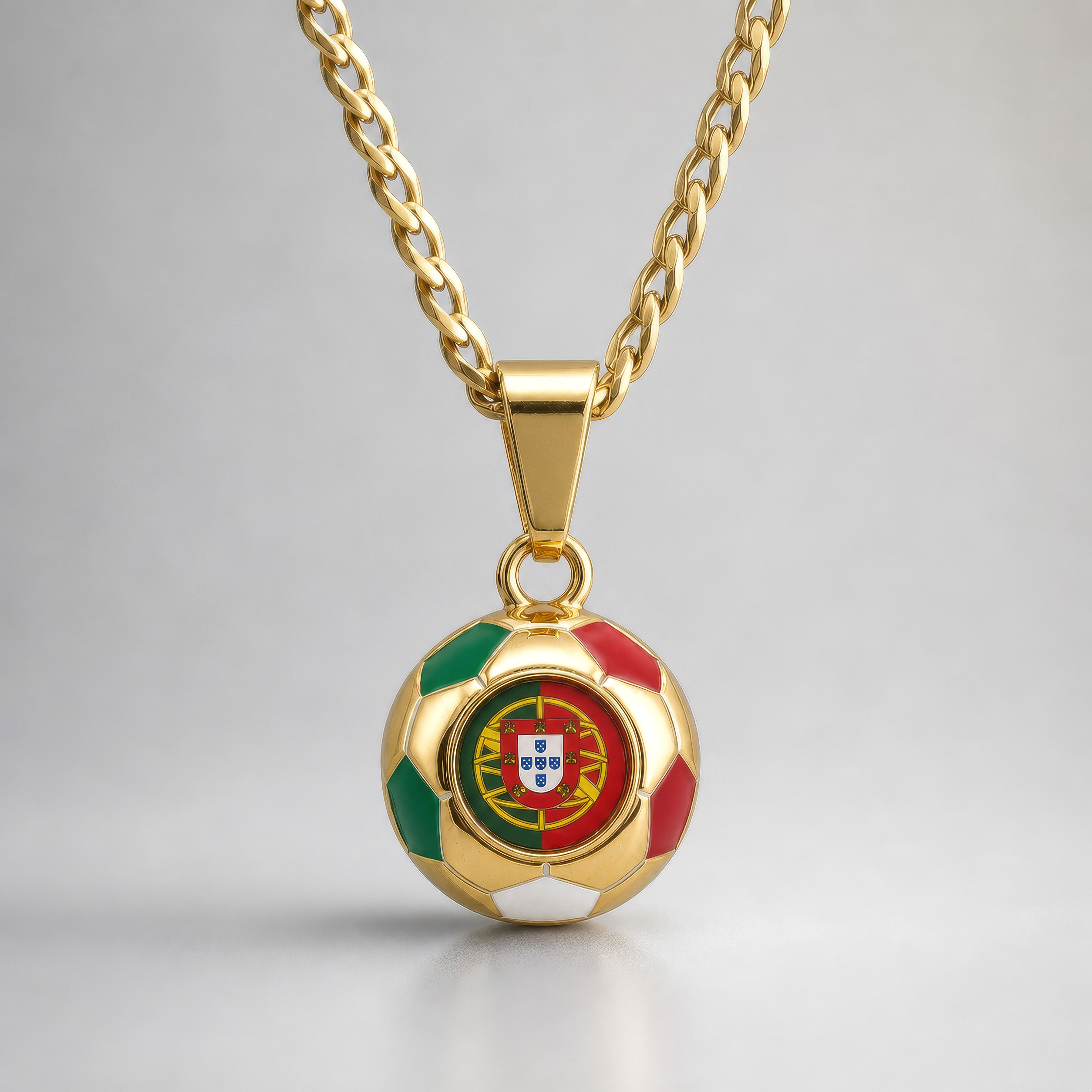 Portugal Soccer Necklace - 18K Gold Plated Soccer Ball Pendant, World Cup Fan Gift