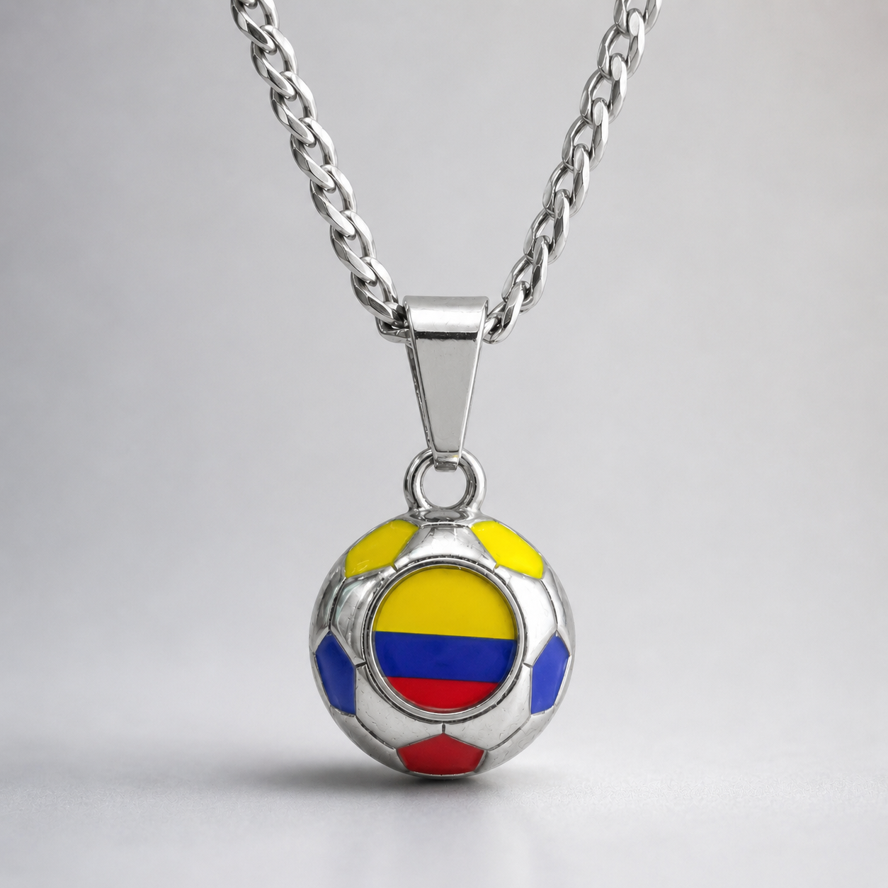 Colombia Soccer Necklace - Stainless Steel Soccer Ball Pendant, Soccer Fan Gift