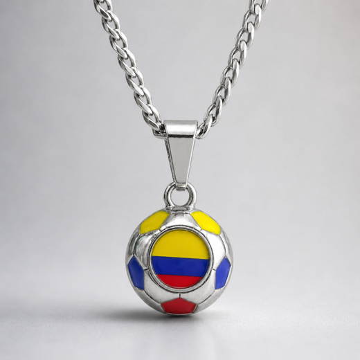 Colombia Soccer Necklace - Stainless Steel Soccer Ball Pendant, World Cup Fan Gift