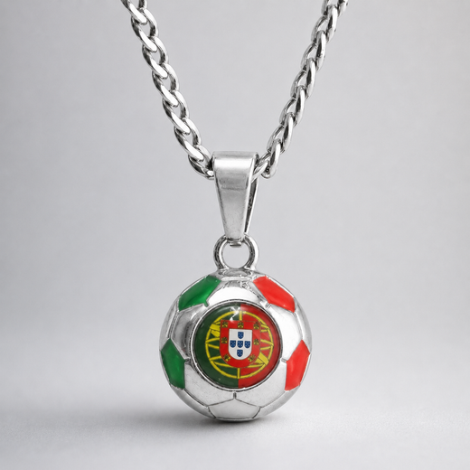 Portugal Soccer Necklace - Stainless Steel Soccer Ball Pendant, World Cup Fan Gift