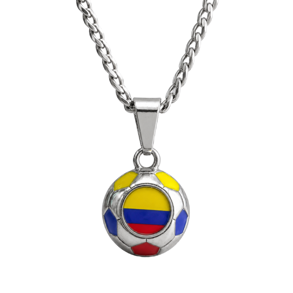 Colombia Soccer Necklace - Stainless Steel Soccer Ball Pendant, Soccer Fan Gift