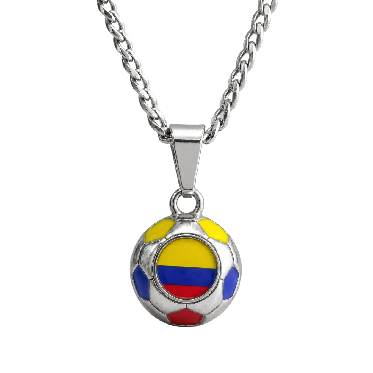 Colombia Soccer Necklace - Stainless Steel Soccer Ball Pendant, Soccer Fan Gift