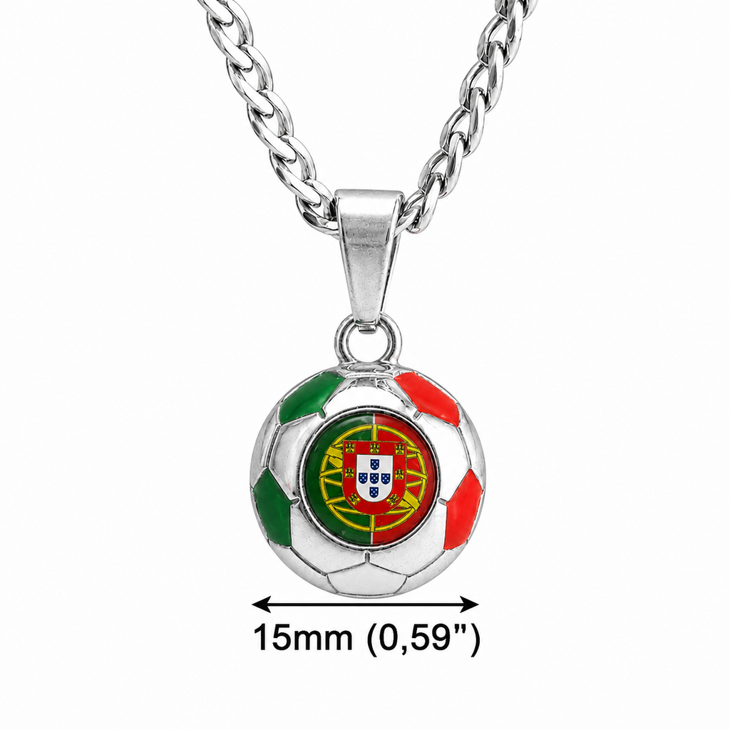 Portugal Soccer Necklace - Stainless Steel Soccer Ball Pendant, Soccer Fan Gift