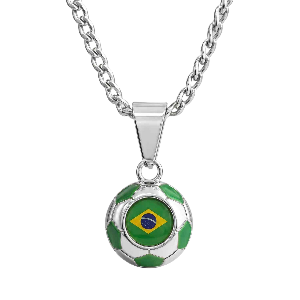 Brazil Soccer Necklace - 18K Gold Plated Soccer Ball Pendant, Soccer Fan Gift