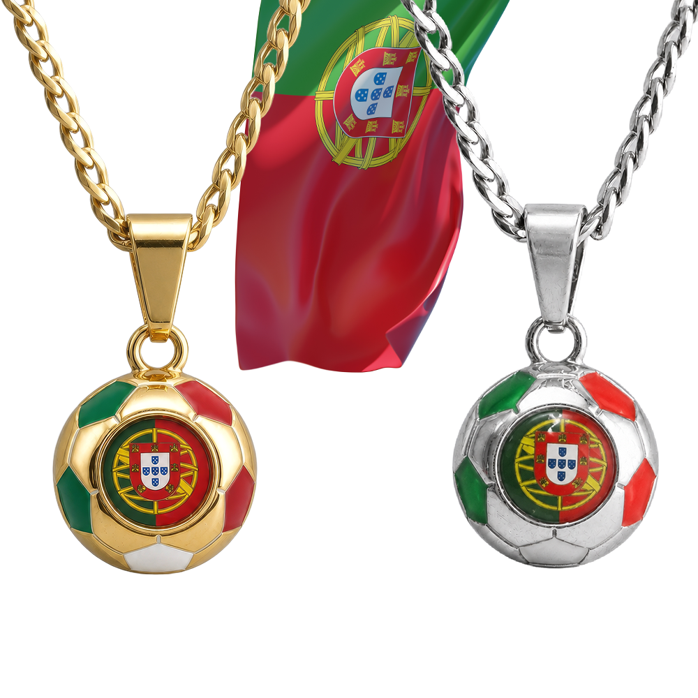 Portugal Soccer Necklace - Stainless Steel Soccer Ball Pendant, Soccer Fan Gift