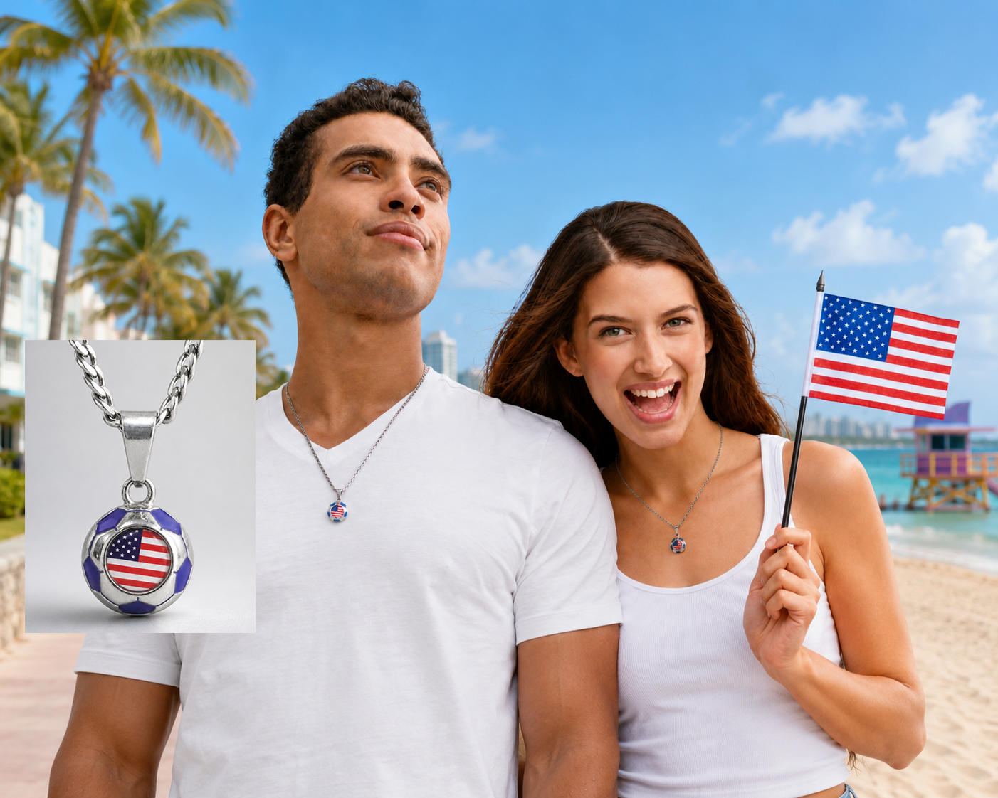 USA Soccer Necklace - Stainless Steel Soccer Ball Pendant, Soccer Fan Gift