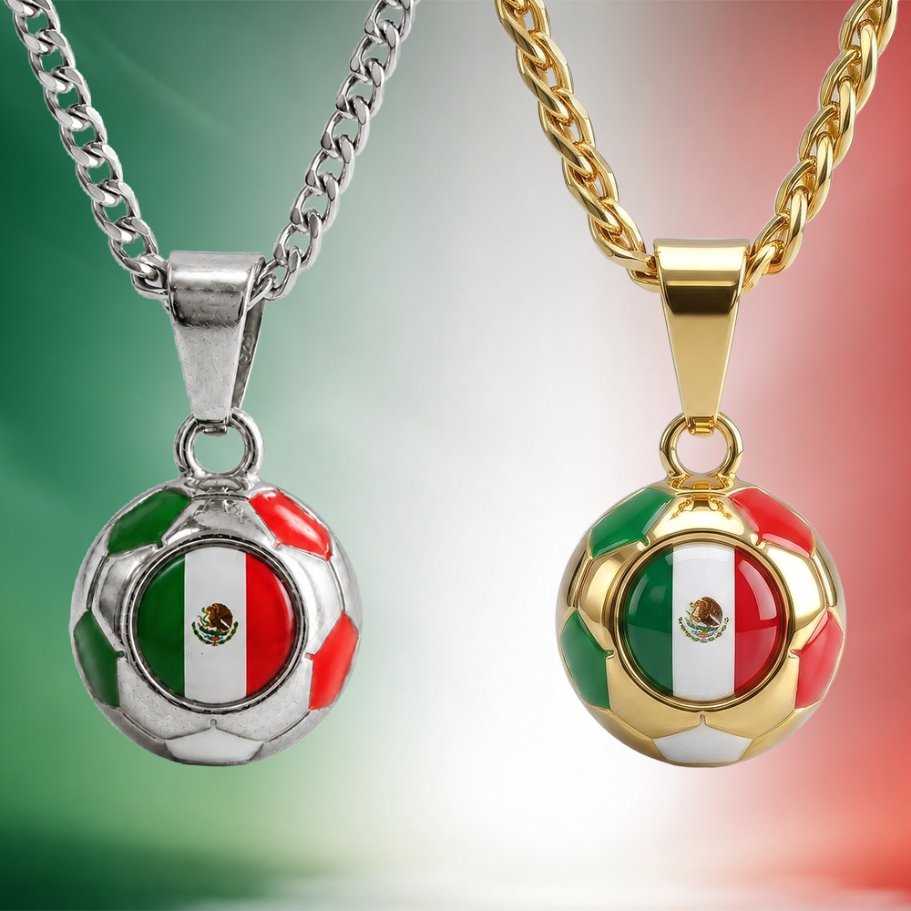 Mexico Soccer Necklace - Stainless Steel Soccer Ball Pendant, Soccer Fan Gift