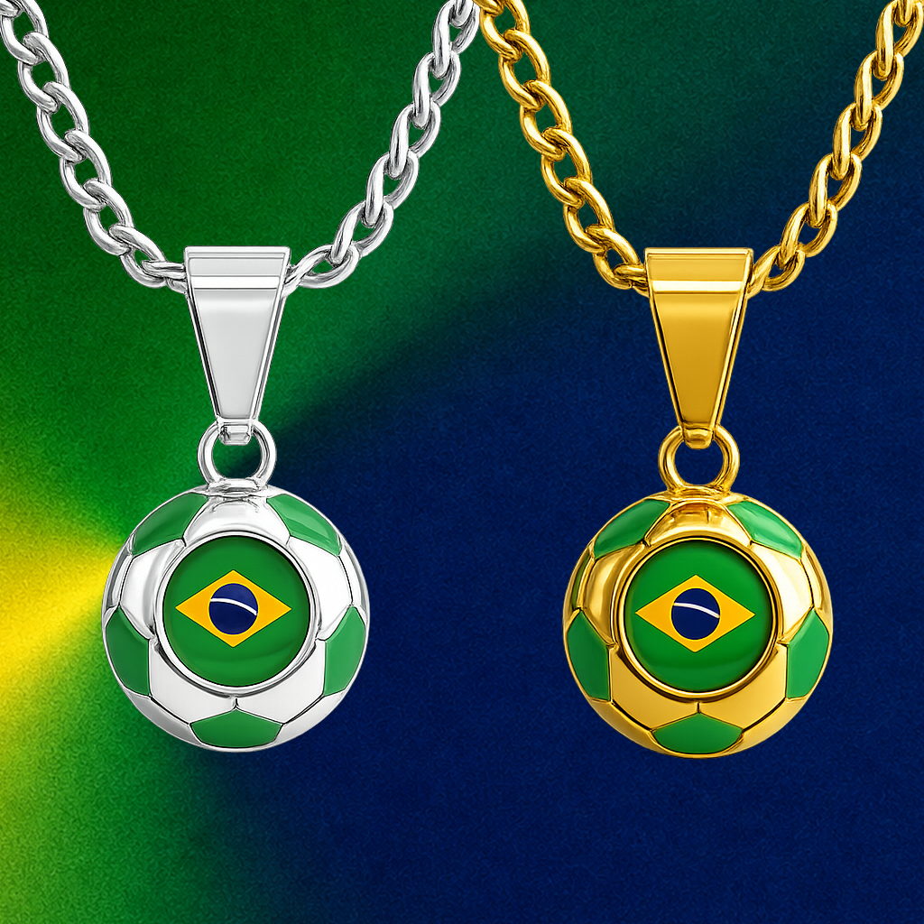 Brazil Soccer Necklace - 18K Gold Plated Soccer Ball Pendant, Soccer Fan Gift