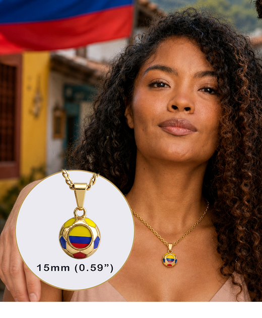 Colombia Soccer Necklace - 18K Gold Plated Soccer Ball Pendant, Soccer Fan Gift