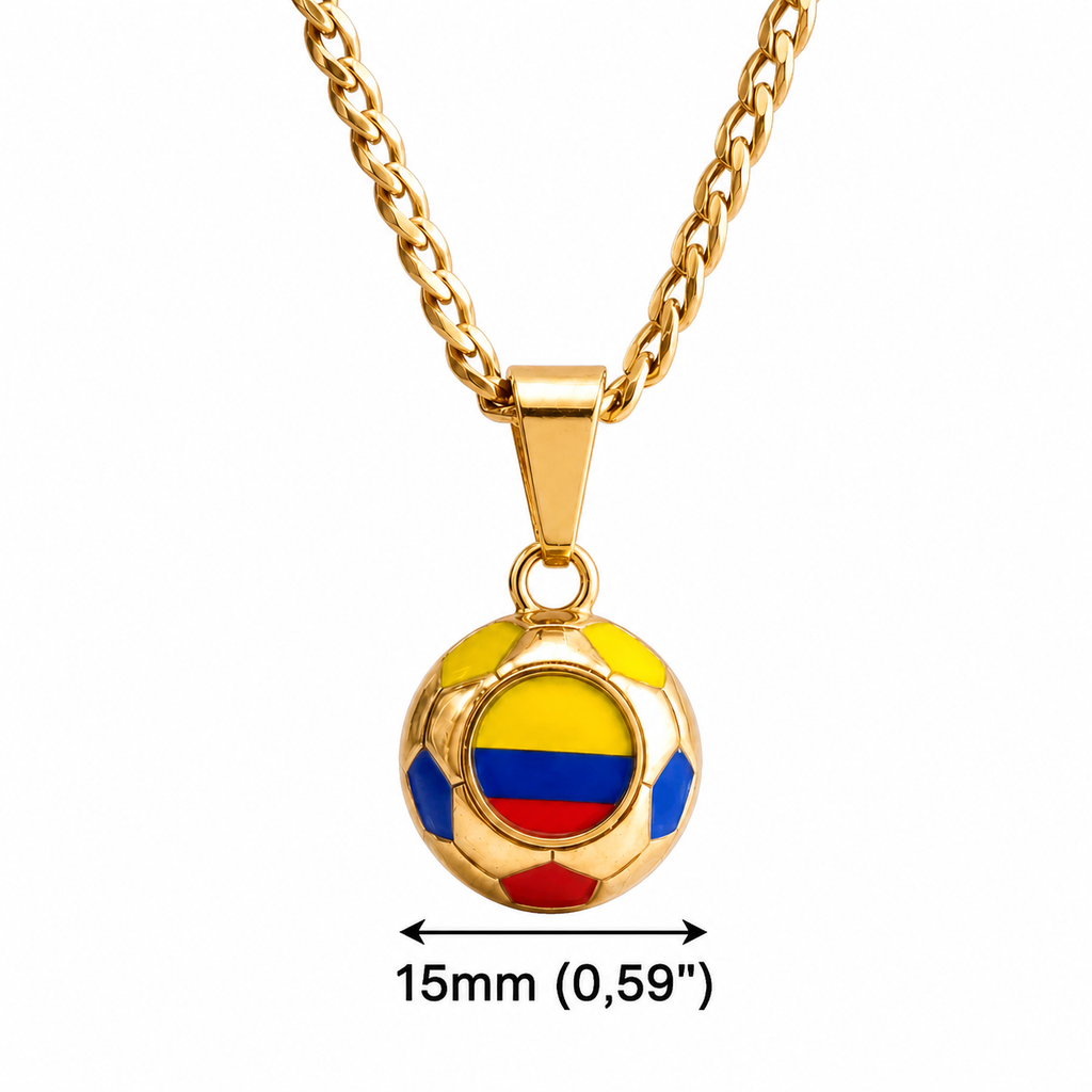 Colombia Soccer Necklace - 18K Gold Plated Soccer Ball Pendant, Soccer Fan Gift