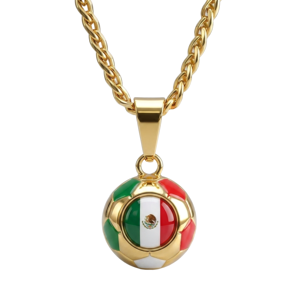 Mexico Soccer Necklace - 18K Gold Plated Soccer Ball Pendant, Soccer Fan Gift