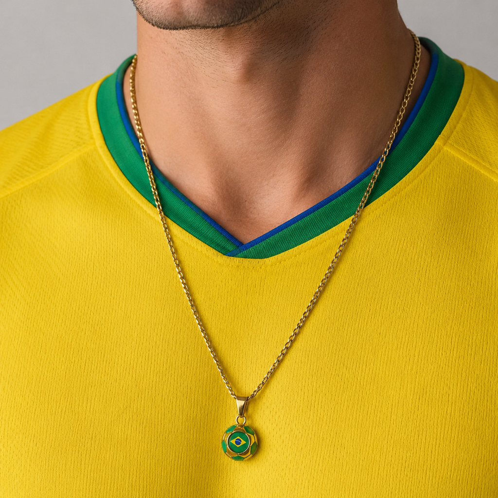 Brazil Soccer Necklace - 18K Gold Plated Soccer Ball Pendant, Soccer Fan Gift