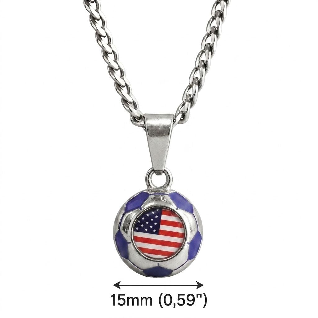 USA Soccer Necklace - Stainless Steel Soccer Ball Pendant, Soccer Fan Gift