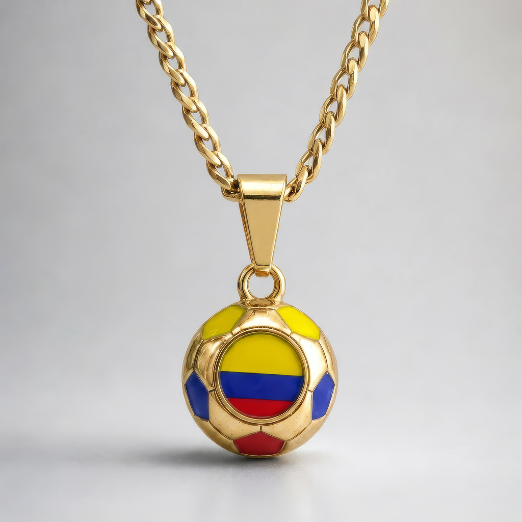 Colombia Soccer Necklace - 18K Gold Plated Soccer Ball Pendant, World Cup Fan Gift
