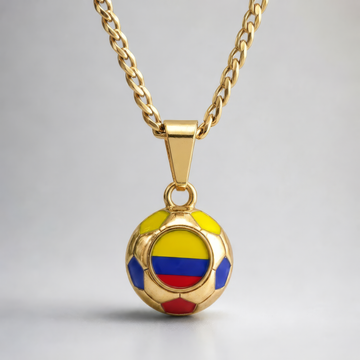 Colombia Soccer Necklace - 18K Gold Plated Soccer Ball Pendant, World Cup Fan Gift