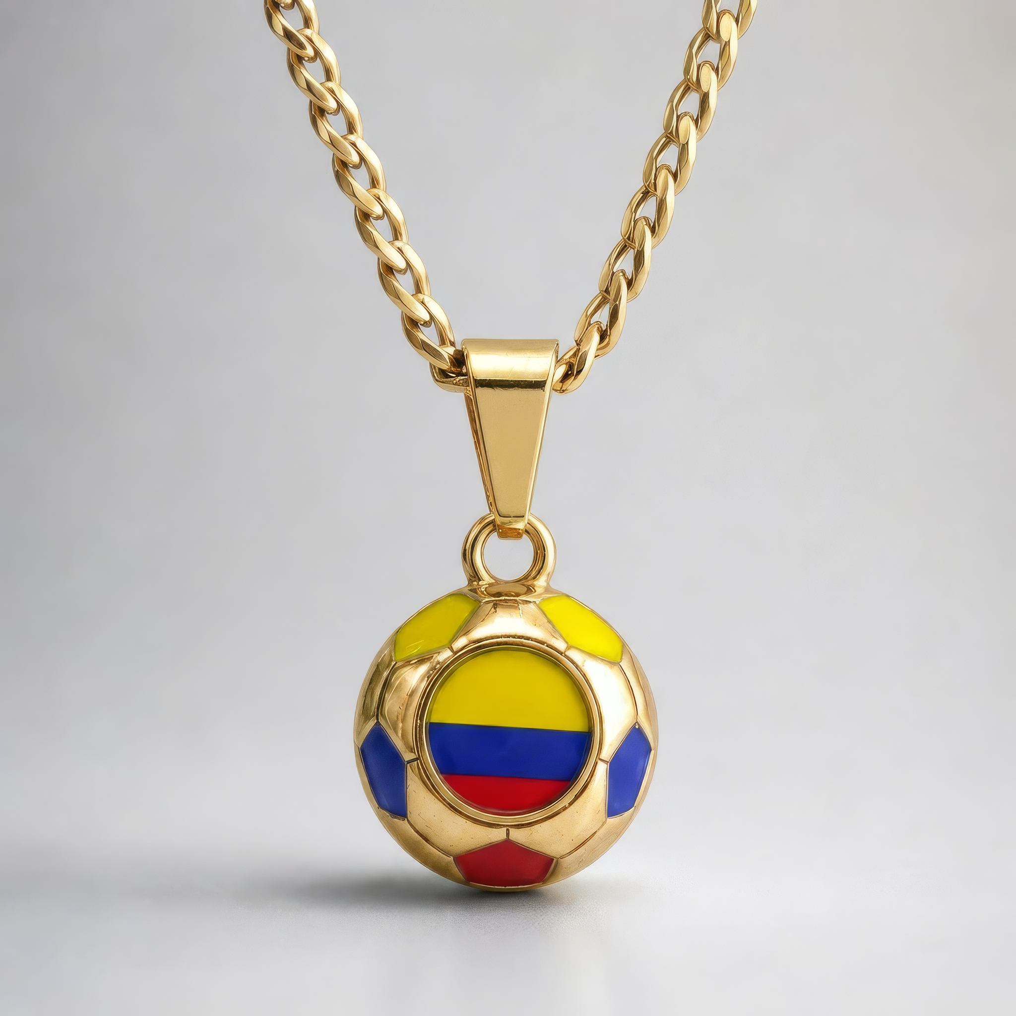 Colombia Soccer Necklace - 18K Gold Plated Soccer Ball Pendant, World Cup Fan Gift