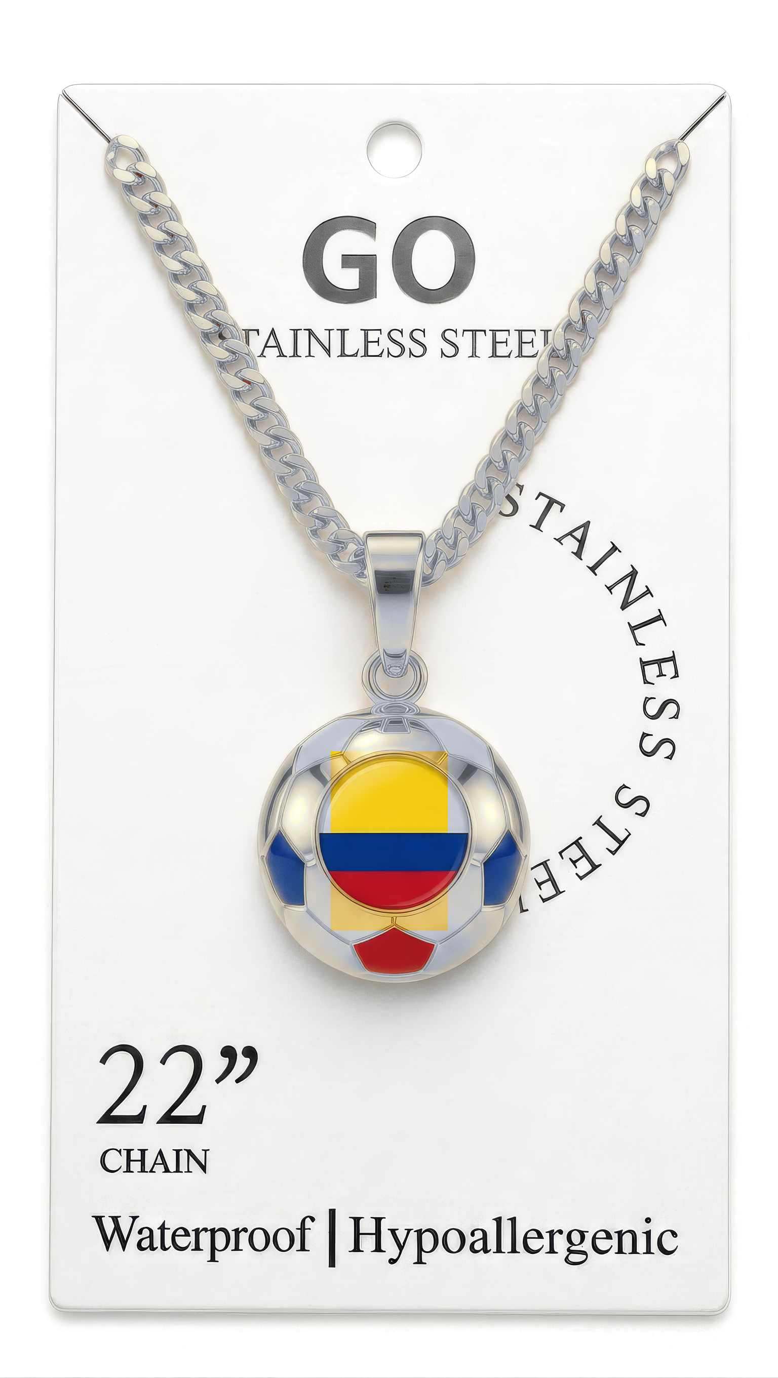 Colombia Soccer Necklace - Stainless Steel