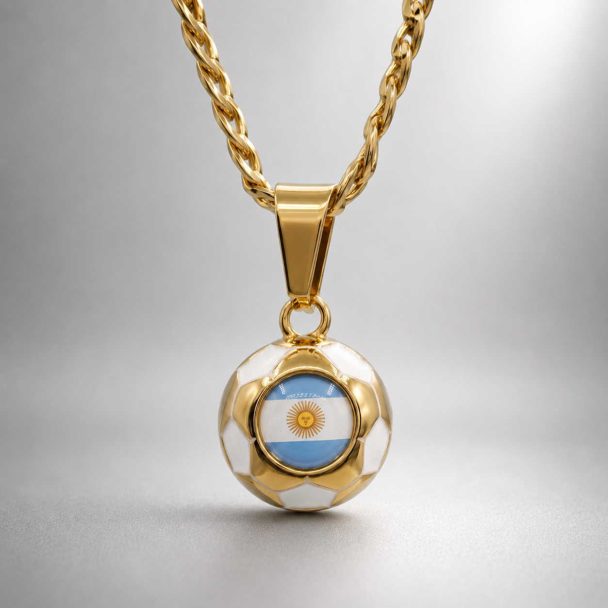 Argentina Soccer Necklace - 18K Gold Plated Soccer Ball Pendant, World Cup Fan Gift