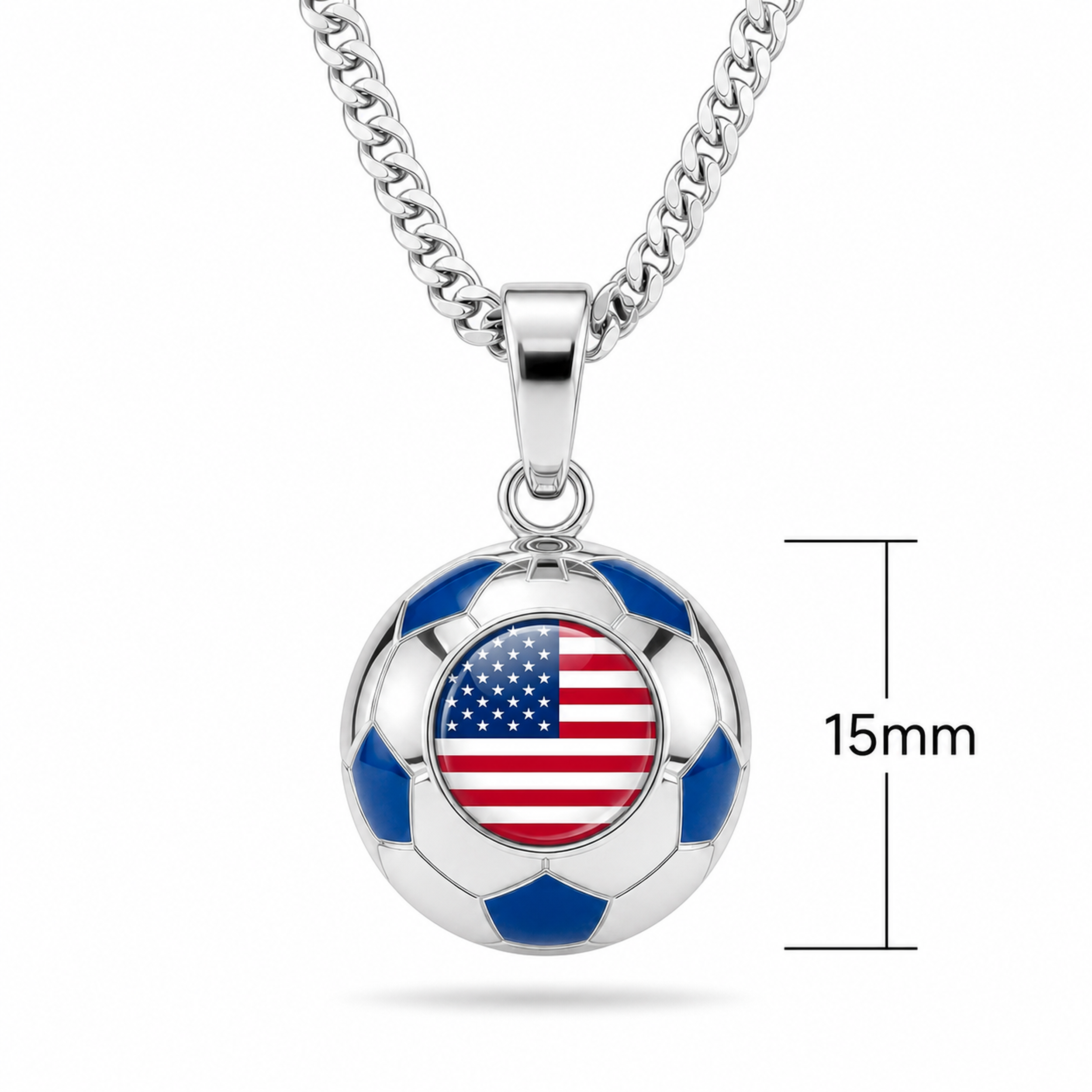 USA soccer ball pendant with red, white, and blue accents