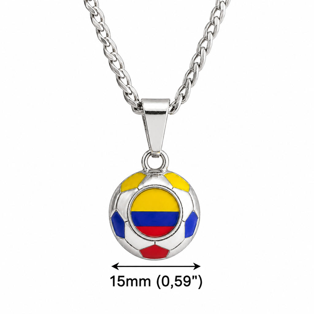 Colombia Soccer Necklace - Stainless Steel Soccer Ball Pendant, Soccer Fan Gift