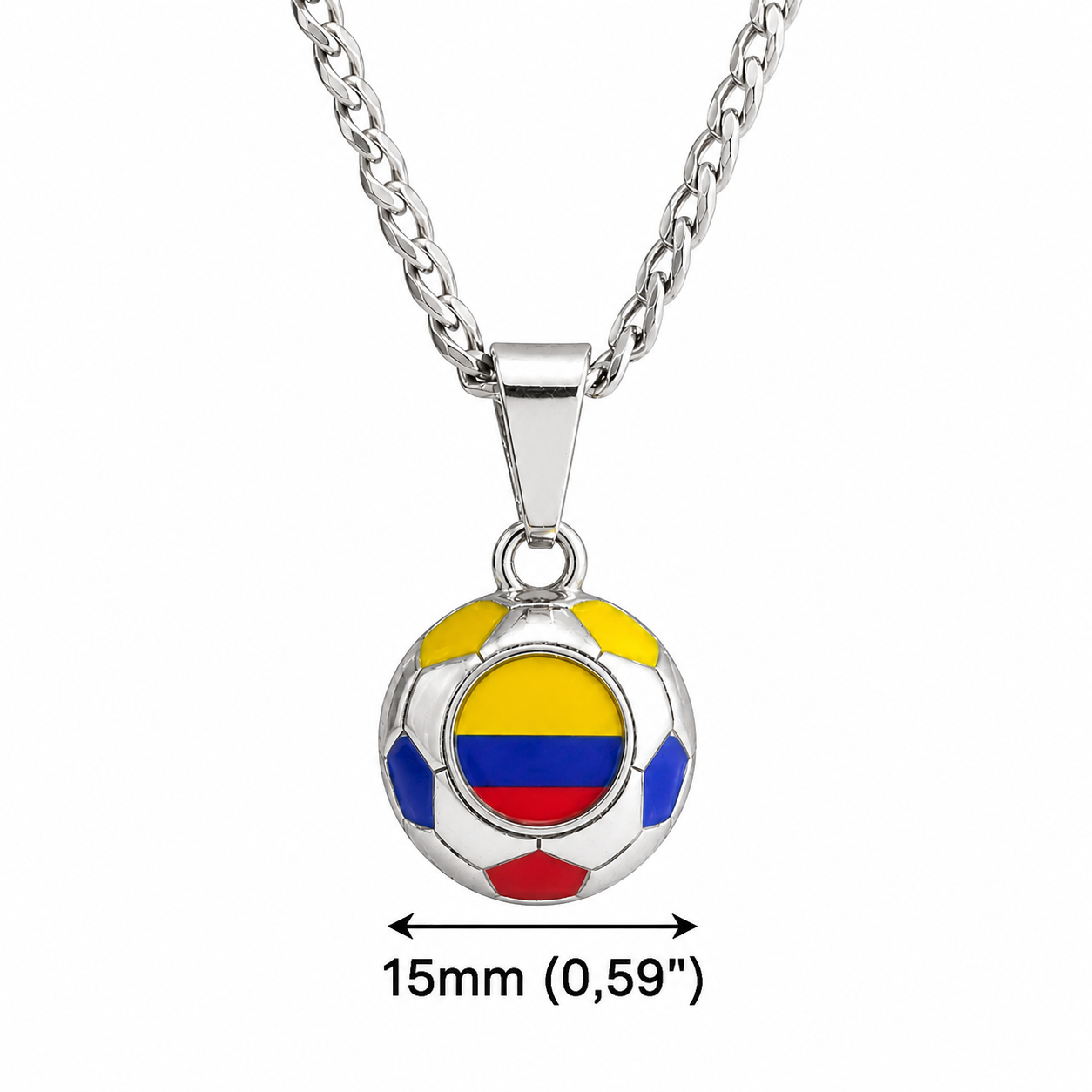 Colombia Soccer Necklace - Stainless Steel Soccer Ball Pendant, Soccer Fan Gift