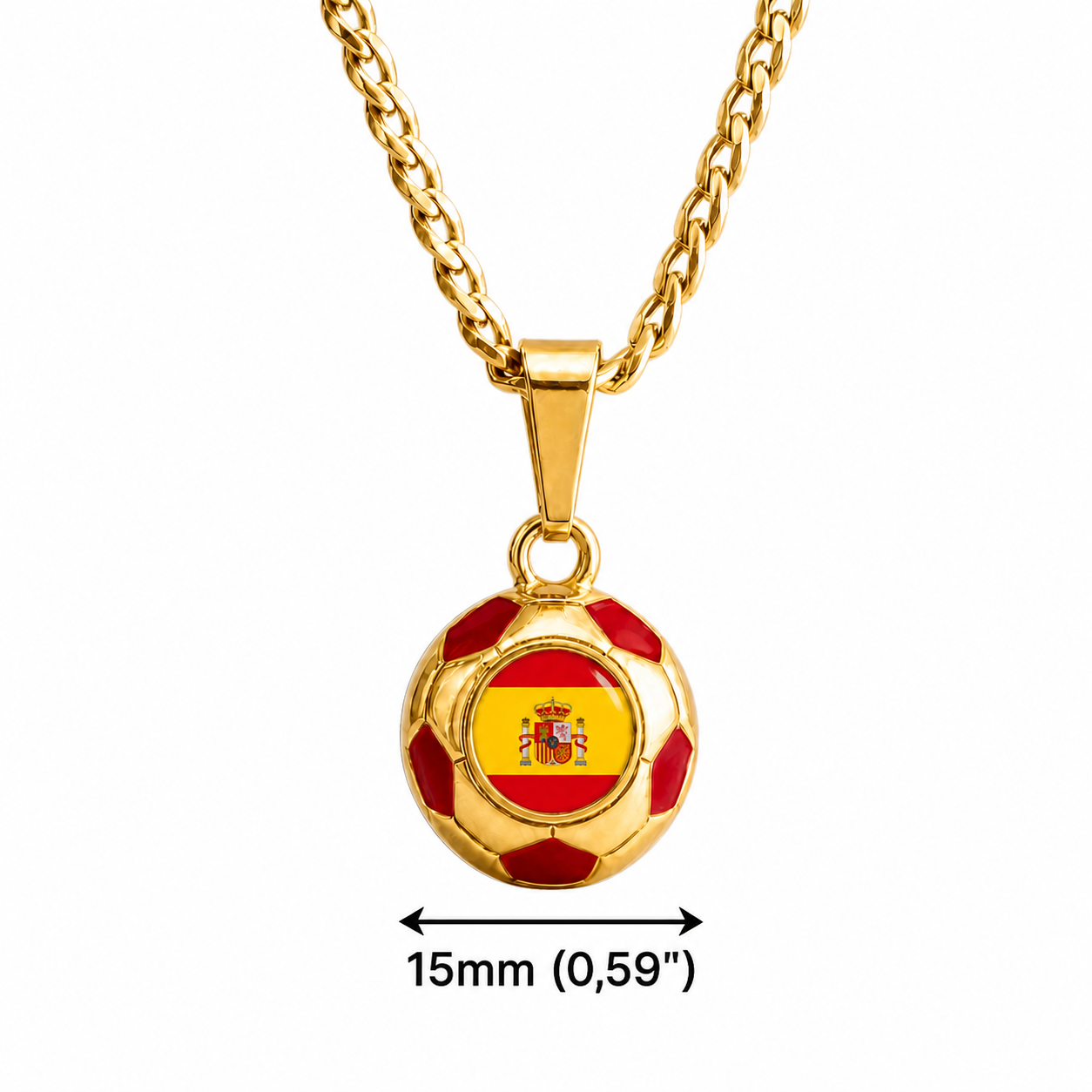 Spain Soccer Necklace - 18K Gold Plated Soccer Ball Pendant, Soccer Fan Gift