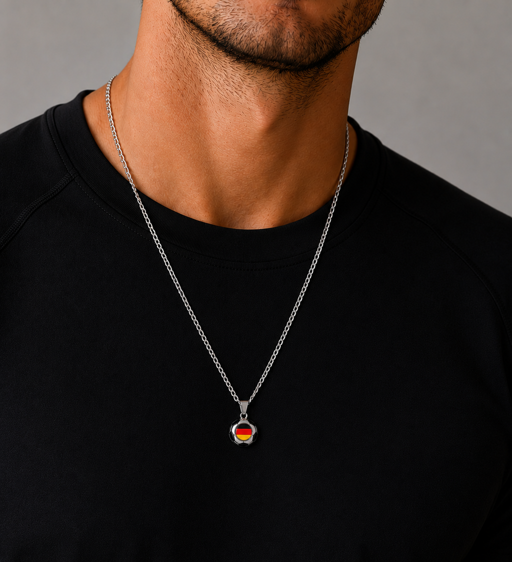 Germany Soccer Necklace - Stainless Steel Soccer Ball Pendant, Soccer Fan Gift