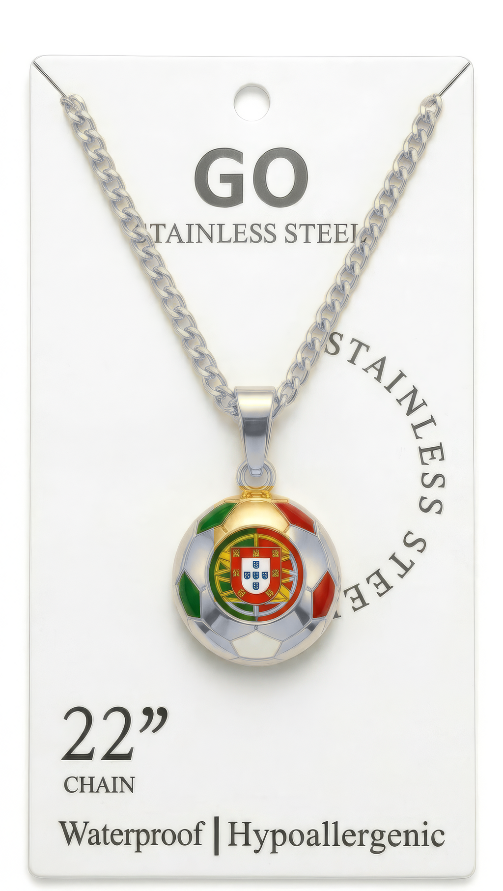 Portugal Soccer Necklace - Stainless Steel
